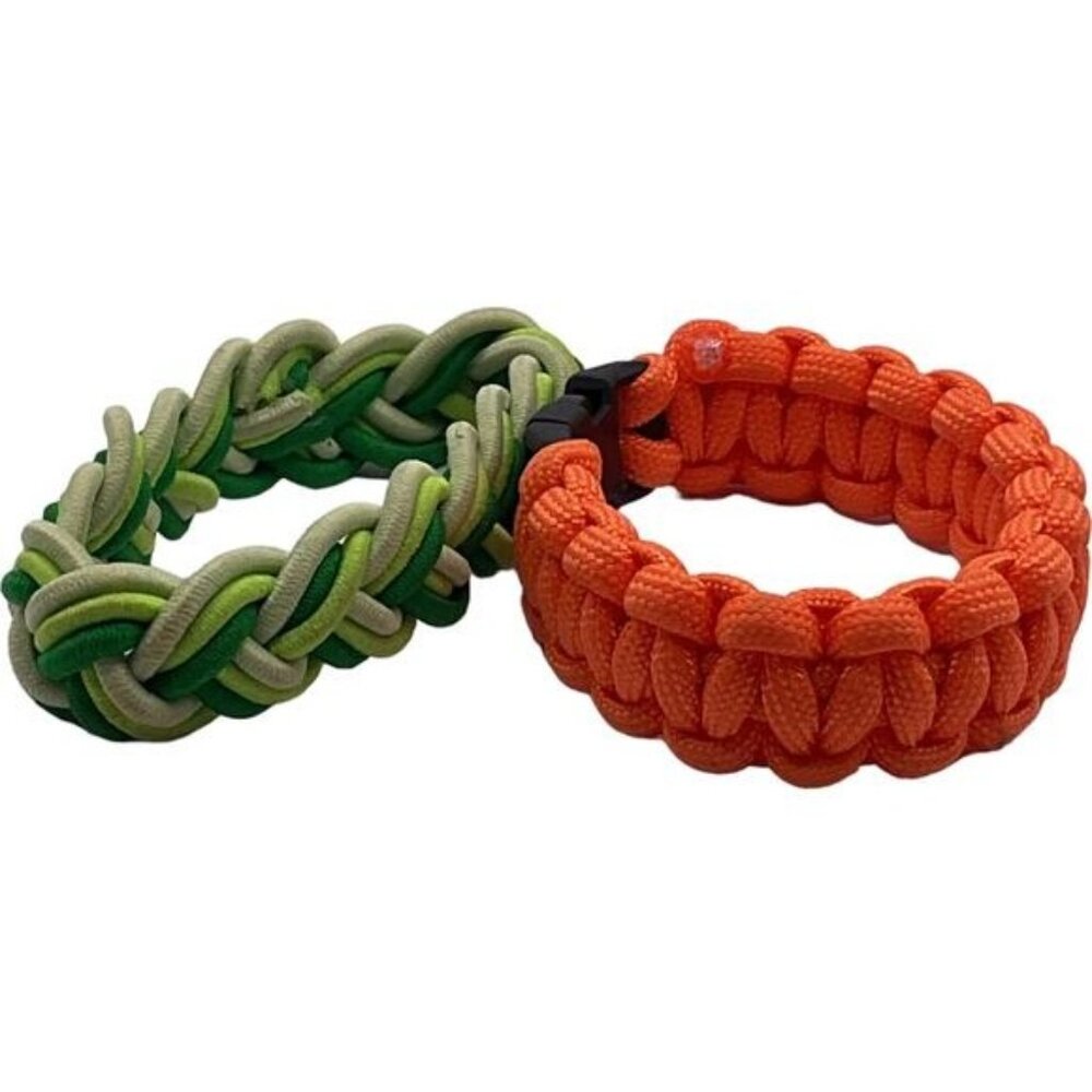 Paracord Braided Bracelets In Orange & Green Set Of 2